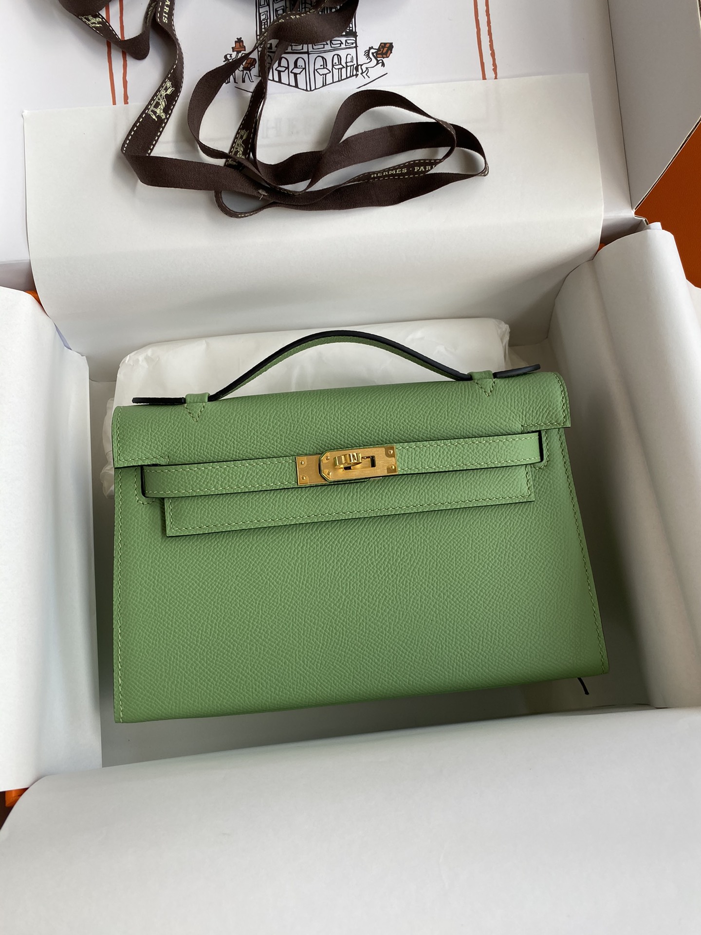 Hermes Mini Kelly Pochette 22cm Bag In Kiwi Green Epsom Leather